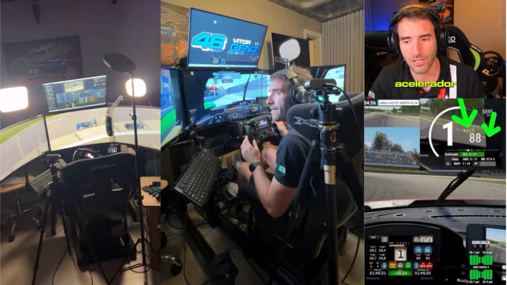 Vitor Genz pilotando em seu simulador caseiro. Foto: Reprodução/ Instagram